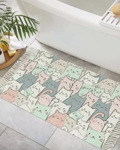 Area Rug Cute Animals Cat Bird Carpet with Tassels Washable Hallway Floor Mat Runner Rugs for Bathroom Playroom Nursery Decor
