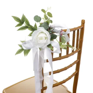 Artificial Flowers Chair Bows Tie Church Chair Bench Pew Bows for Wedding Ceremony Decor Pink Chair Sashes