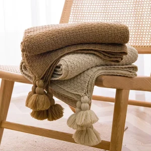 Artisan Tassel Knit Throw Minimalist Ins Style Sofa Blanket for Office Napping Decor