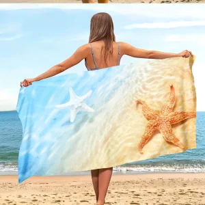 Artistic Starfish Beach Blanket Aesthetic Ocean Theme Decorative Throw for Yoga Picnic & Coastal Home Decor