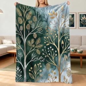 Artistic Tree Silhouette Knitted Flannel Blanket Soft Warm Cozy Plush Throw Home Hotel