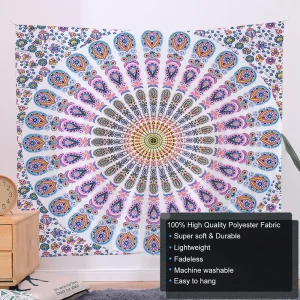 Aubusson Woven Printed Mandala Series Square Tapestry Wall Hanging Decoration Customizable 100% Polyester Fabric Hand Washable
