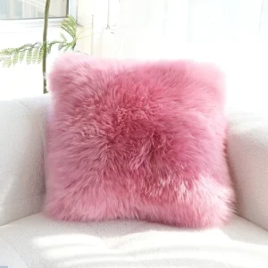 Australian Sheepskin Lamb Fur Decorative Pillows Soft Sofa Cushions with Plant Portrait Pattern for Bedroom Living Room