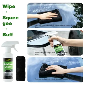 Auto Glass Cleaning Spray Set Bulk with Towel Crystal Clear Windshield Window Mirror Car Detailing Streak Free Bundle