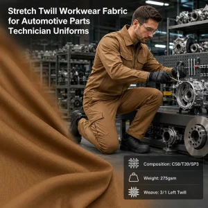 Automotive Parts Technician Polyester Cotton Fabric 275GSM Stretch Twill Fabric for Workshop Workwear Trousers and Jackets