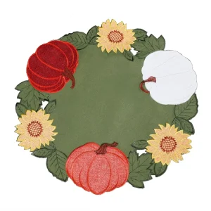Autumn Harvest Pumpkin Round Cutwork Embroidered Mat Kitchen Fabric Flower Placemats Table