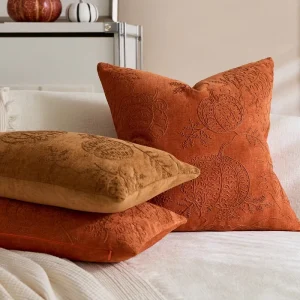 Autumn Maple Leaf Chenille Embroidered Pumpkin Cushion Cover Modern and Simple Style Living Room Outdoor Decoration