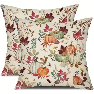Autumn Pumpkin Maple Leaves Throw Pillow Covers Thanksgiving Fall Decor Cushion Cases for Sofa Couch