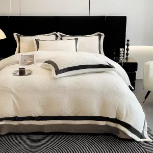 Autumn Winter Double-Sided Milk Velvet Customizable Eco-Friendly 100% Polyester Bedding Set 4-Piece Modern Geometric