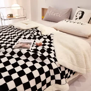 Autumn Winter Ins Double Lamb Fleece Knitted 100% Polyester High Quality Plain Checkerboard Design Four Seasons