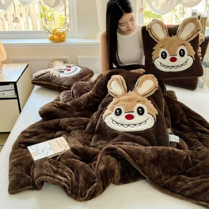 Autumn Winter Plush Animal Embroidery Dual Purpose Pillow Quilt Sofa Blanket for Office Dorm Bed Warm Decorative Throw
