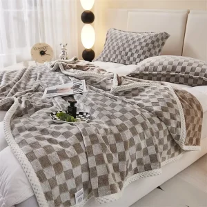 Autumn Winter Rabbit Plush Checkered Knitted Thickened Warm Gift Blanket Cross-Border E-commerce Foreign Chessboard Blanket