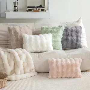 Autumn Winter Solid Color Plush Pillow Rabbit Fur Bubble Velvet Cushion for Living Room Bedroom Decorative Throw Pillow for Sofa