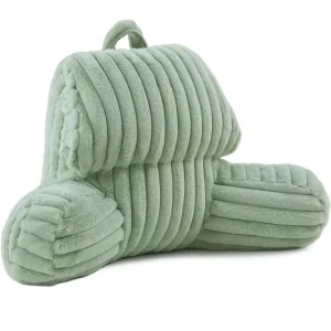 B932 Faux Fur Reading Pillow with Pocket Sitting Bed Kids Backrest Bed Washable Cover Lounging Study Relaxing Reading Cushion