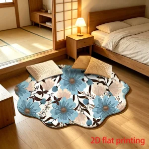 BT1035 OEM ODM Modern Sponge Round Floor Mat Custom Floral Cut Pile Graphic Print Area Rug for Living Room Bedroom Decor