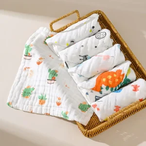 Baby 30x30cm Eco Friendly Soft Cotton Cartoon Printed Square Bath Towel Gauze Customizable 300gsm for Home Use