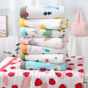 Baby Bath Towel Ultra-Soft 6-Layer Pure Cotton Newborns Children’s Antibacterial Skin-Friendly Gauze Animal Pattern Bathroom Use