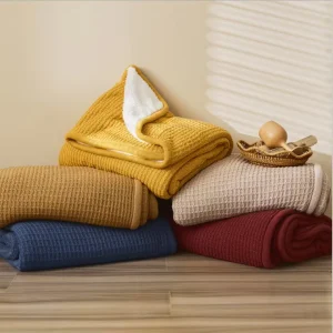 Baby Crochet Cotton Soft Sherpa Thick Waffle Thermal Baby Cable Knit Sherpa Blanket Winter Blanket for Kids Adult Home Decor