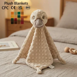 Baby Duck Plush Dot Soothing Comforting Security Lovey Stuffed Animal Blanket for Infants Toddlers