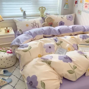 Baby Grade Soft Brushed Waterproof Polyester Bedding Set 4 Pieces Washable Quilt Cover Set for Home Bedroom