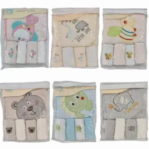 Baby Hooded Bath Towel and Washcloths Extra Soft and Ultra Absorbent 5 Pack Newborn Infants Baby Towel Set