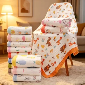 Baby Muslin Swaddle Blanket Popular Printed Cotton Baby Bath Towel Bathrobe