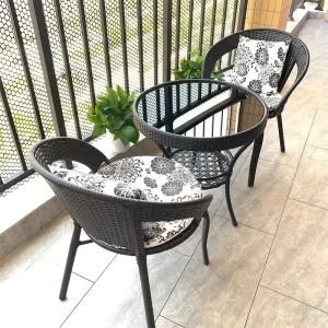 Balcony Bistro Set Outdoor Plastic Lounge Chair Combo Courtyard Double Tube Woven Backrest Three Piece Set