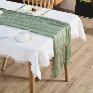 Bali Gauze Crinkled Woven Polyester Customized European Style Twisted Pleated Table Runner Solid Pattern Wedding Party