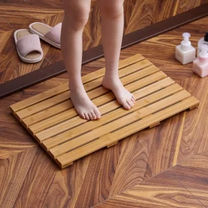 Bamboo Bath Mat for Shower with Non Slip Bathtub Mat Floor Mat Shower Mat for Indoor Outdoor Spa Sauna