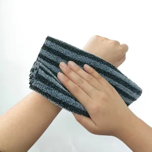 Bamboo Charcoal Exfoliating Stripe Washcloth for Men Japanese Bath Scrubber Exfoliating Body Wash Cloth for Back Cleaning Towel
