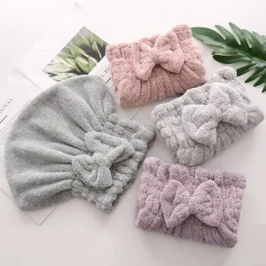 Bamboo Charcoal Fiber Princess Bowknot Women’s Quick Dry Absorbent Hair Towel and Drying Cap for Home Use