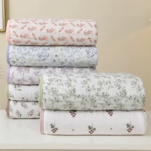 Bamboo Cotton 6 Layer Muslin Bath Beach Towel Reversible Stroller Crib Quilt Lightweight Floral Swaddle Blankets for Toddler