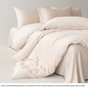 Bamboo Fiber 4 Piece Bedding Set Antibacterial Solid Color Luxury Duvet Cover Sheet Set Pillowcases Bed Set