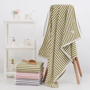 Bamboo Fiber Bath Towel Stripe Lint Free Bath Sheet Skin Friendly Beach Towel Highly Absorbent Towel