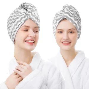 Bamboo Hair Towel Wrap 2 Pack Microfiber Hair Drying Shower Turban with Buttons Super Absorbent Quick Dry Hair Towels