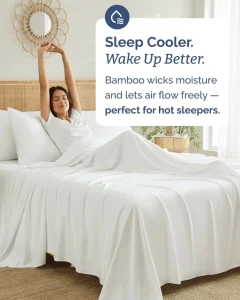 Bamboo Sheets Twin Size Cooling Ultra Soft Breathable Luxury Bedding Set 4 Piece Solid 1 Flat 1 Fitted 1 Pillowcase 16″ Deep