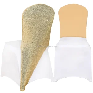 Banquet Chair Cap Covers Sequin Champagne Gold Chair Sashes Bands Hood Hat for Event Party