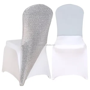 Banquet Chair Cap Covers Sequin Silver Chair Sashes Bands Hood Hat for Event Party