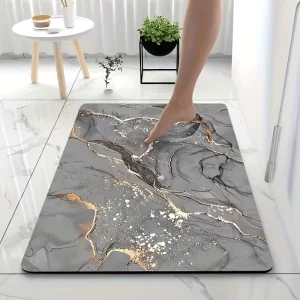 Bath Mat with Non Slip Base Soft Texture 0 1 Inches Thick Elegant Black and Golden