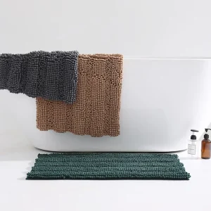 Bath Mats for Bathroom Non Slip Extra Thick Chenille Striped Bath Rug Absorbent Fluffy Soft Dry Fast Plush Bath Rugs