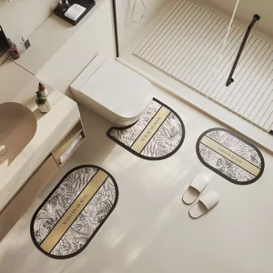 Bath Rug Anti-slip Water Absorbent Floor 3D Printed Shower Mat 3 Pieces Bathroom Mat Set