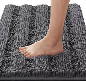 Bath Rugs for Bathroom Non Slip Bath Mats Extra Thick Chenille Striped Rug Absorbent Soft Washable Dry Fast Plush Mat Indoor