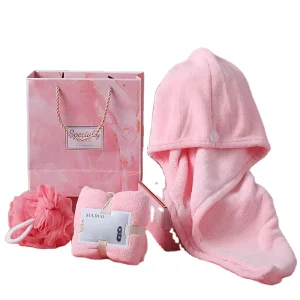 Bath Set for Shower Loofah Mesh Puff Fair Hair Band Soft Towel Bath Towel Set 3 in 1 Bath Gift Set for Girls&Women
