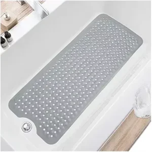 Bath Tub Shower Mats Non Slip 40×16 Inch Extra Large Machine Washable Drain Holes Suction Cups Gray