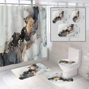 Bathlux 3pcs Bath Room Set With Bath Mat U Shape Bath Rug Set for Bathroom Luxury Space Waterproof Anti Slip