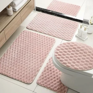Bathroom Floor Mat Set Tortoiseshell Velvet Material Non Slip Absorbent Quick Dry for Shower Toilet and Sink Area Home Use