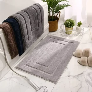 Bathroom Floor Mat & Toilet Foot Pad Three Piece Set Polyester Strong Water Absorption Non Slip Extra Thick Quick Drying