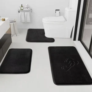 Bathroom Rugs Sets 3 Piece Non Slip Quick Dry Polyester Bath Mat Set Ultra Soft Velvet Reversible Stain Resistant