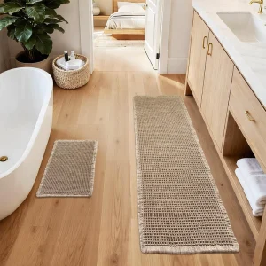 Bathroom Runner Rug Set 2 Piece Long Waffle Bath Mat Double Sink Washable Non Slip Absorbent Boho Geometric Polyester