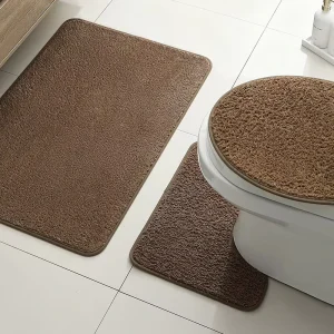 Bathroom Three-piece Toilet Mat Set Modern Minimalist Soft Polyester Water Absorbent Non-Slip Bath Mat Stain-resistant Home Use